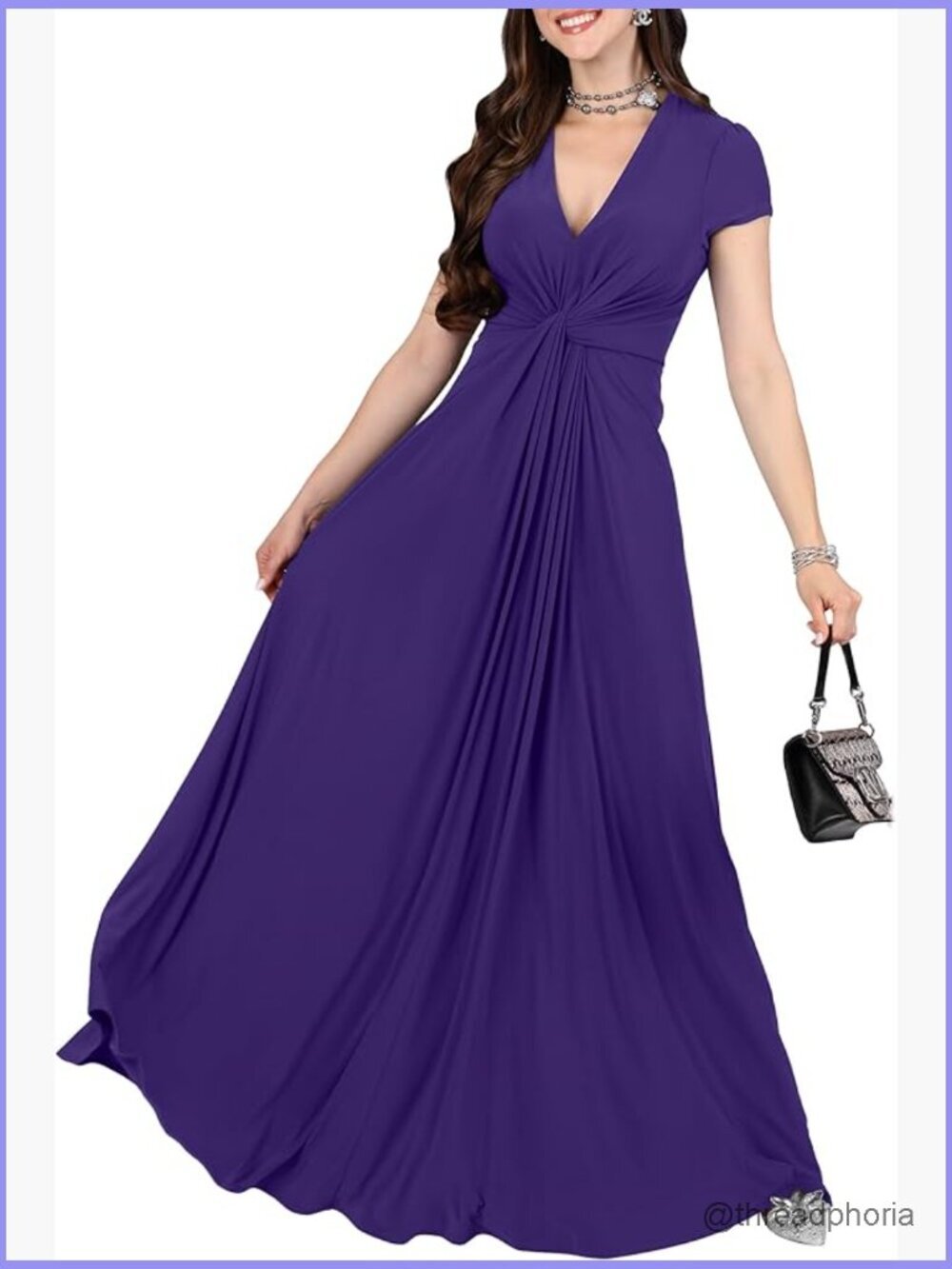 Flowy Cap Sleeve Empire Waist Maxi Dress Gown